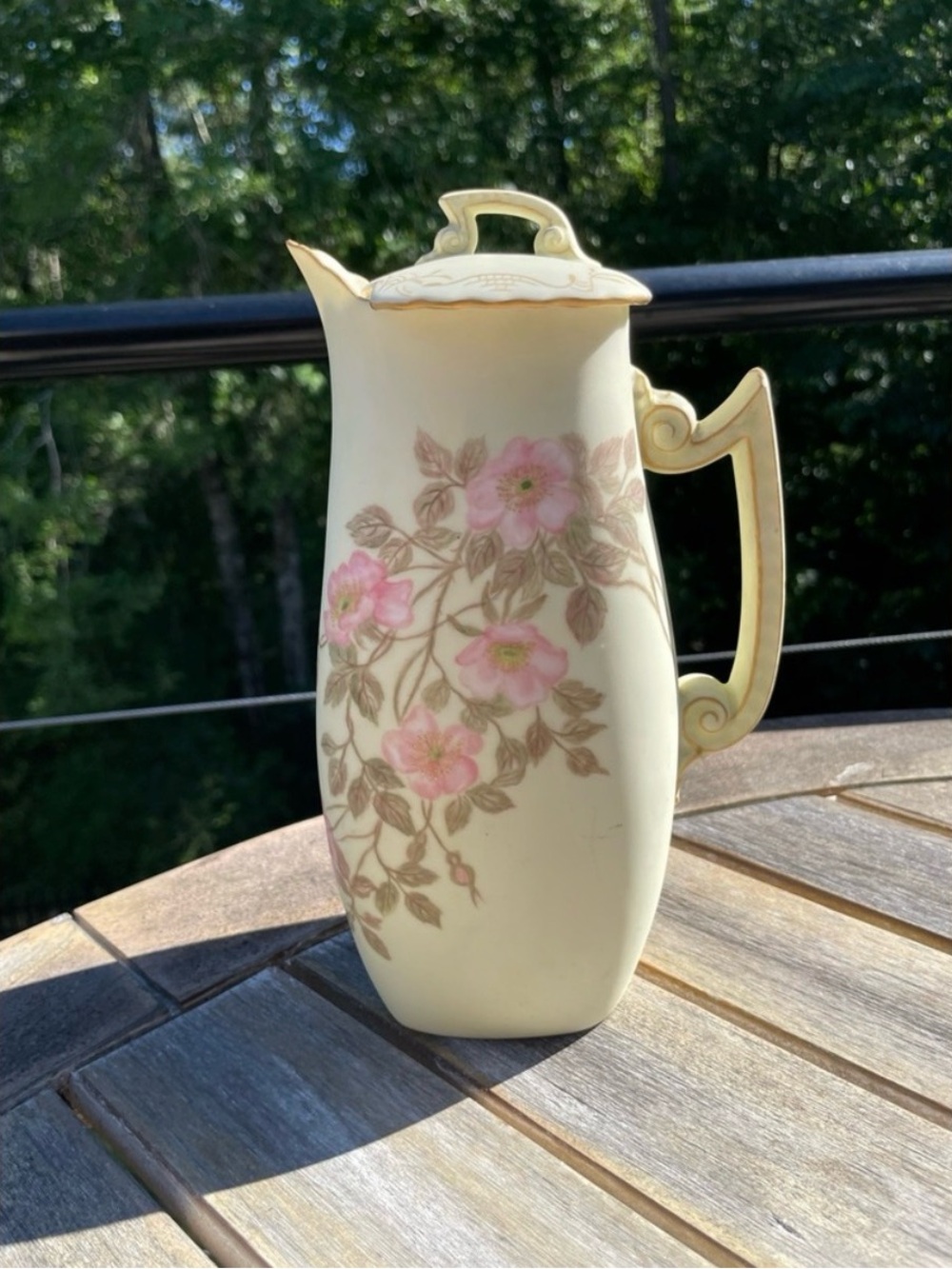 Antique T&V Limoges France Chocolate Pot Pink Wild Rose Gold Gilt 1892